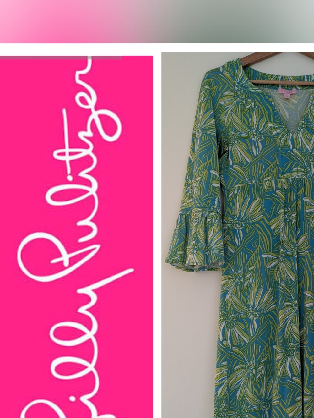 Lilly Pulitzer Green & Blue 3/4 Bell Sleeves Dress